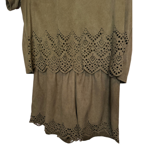 She + Sky Open Back Olive Green Super Soft Cut Out Boho Festival Romper Size M - Picture 7 of 9